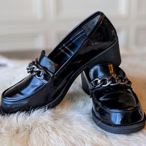Black Leather Chunky Loafer Shoes